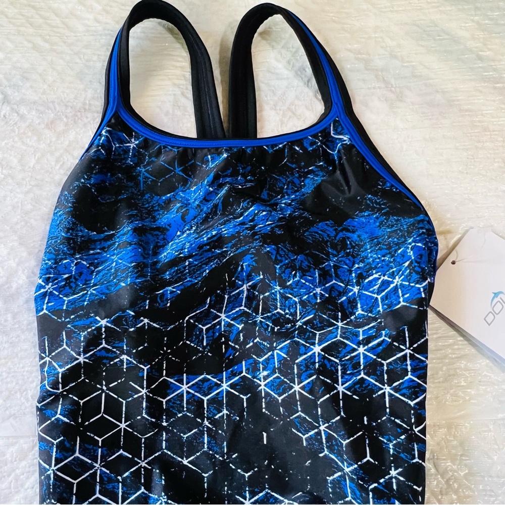 Dolfin women multi color competitive one piece swimwear recycled nylon Sz 28 - Picture 3 of 14